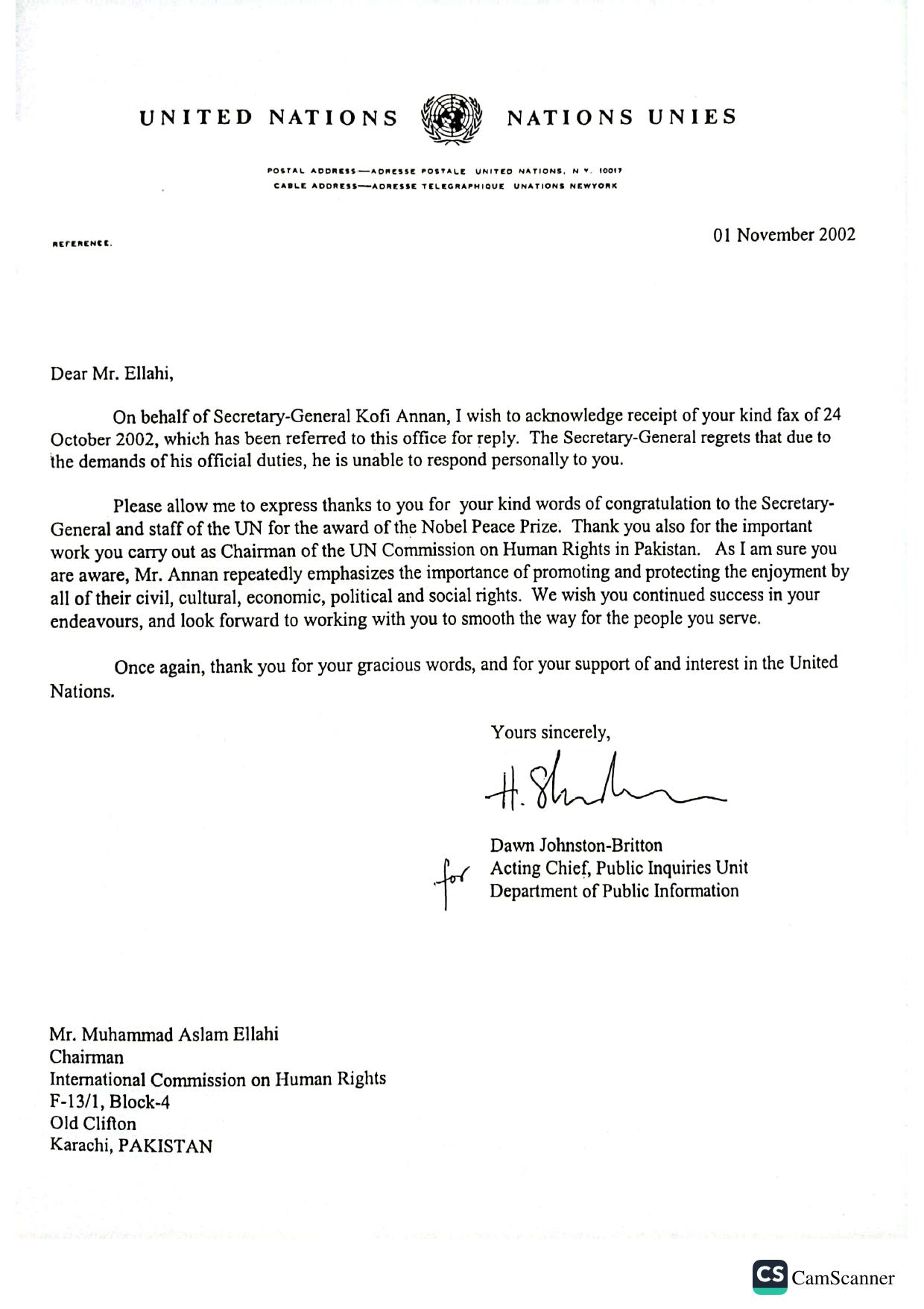 Featured: United Nations letter