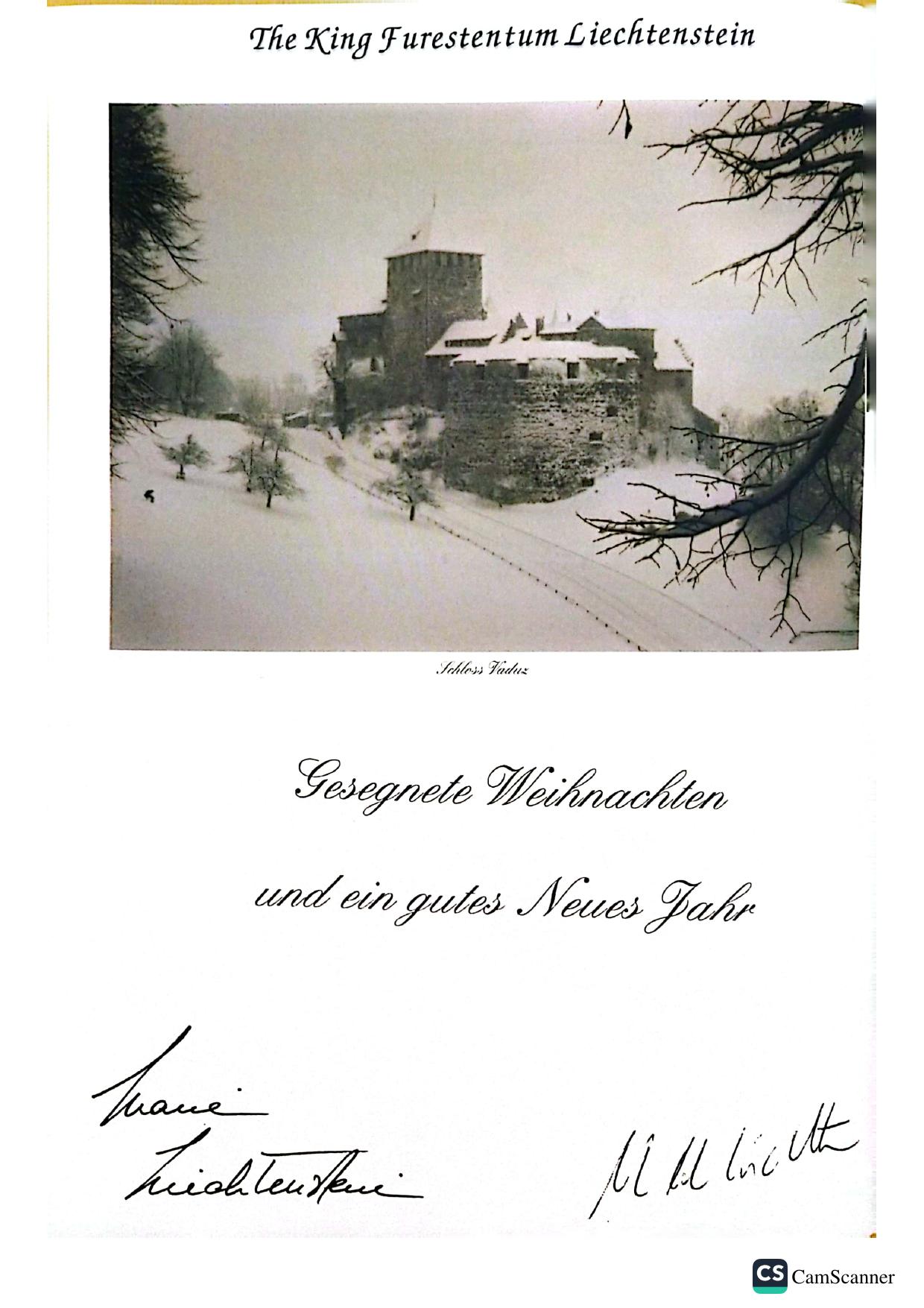Principality of Liechtenstein — Christmas and New Year card from the Princely Family of Liechtenstein