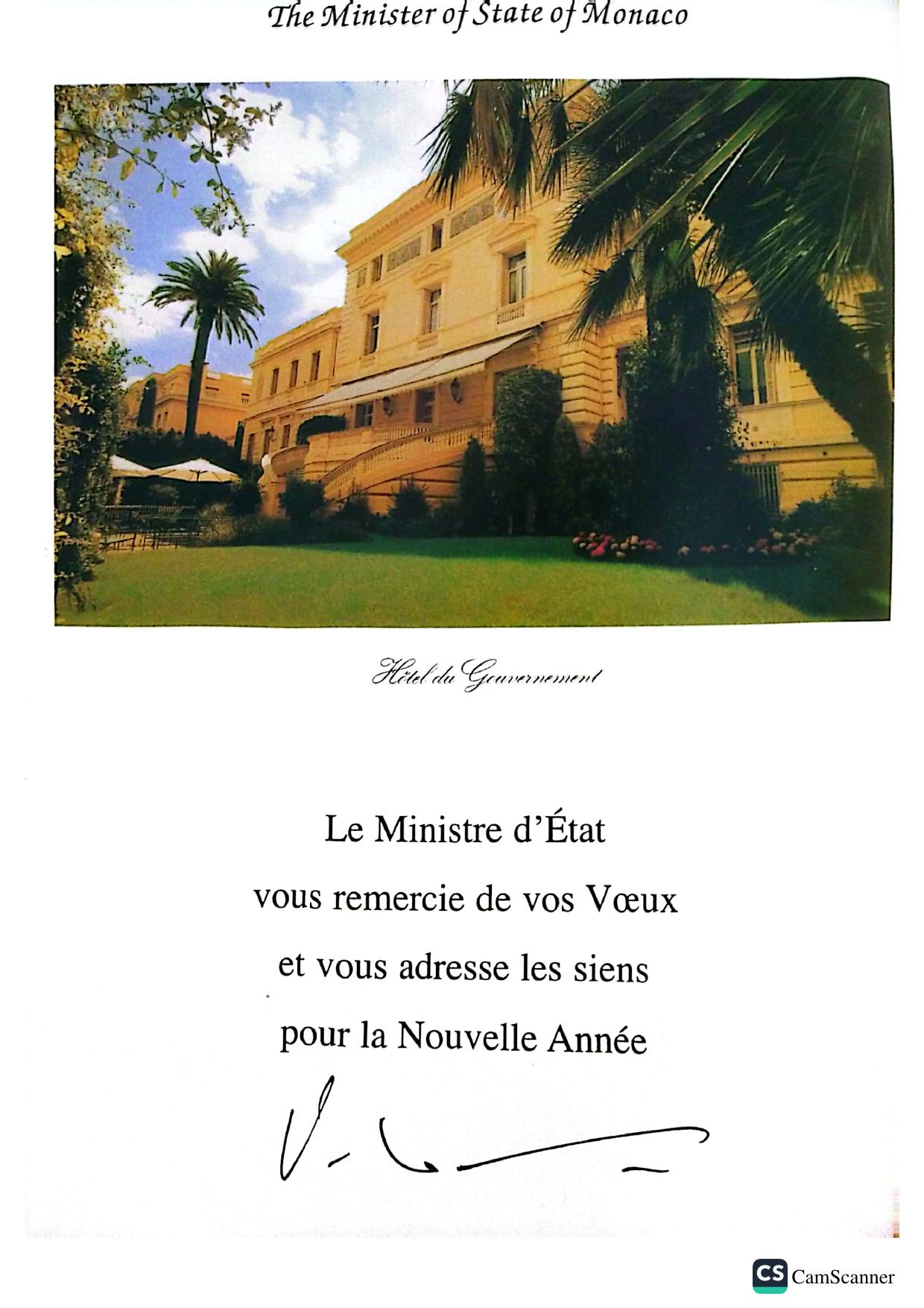 Principality of Monaco — Reply on behalf of the Minister of State of Monaco