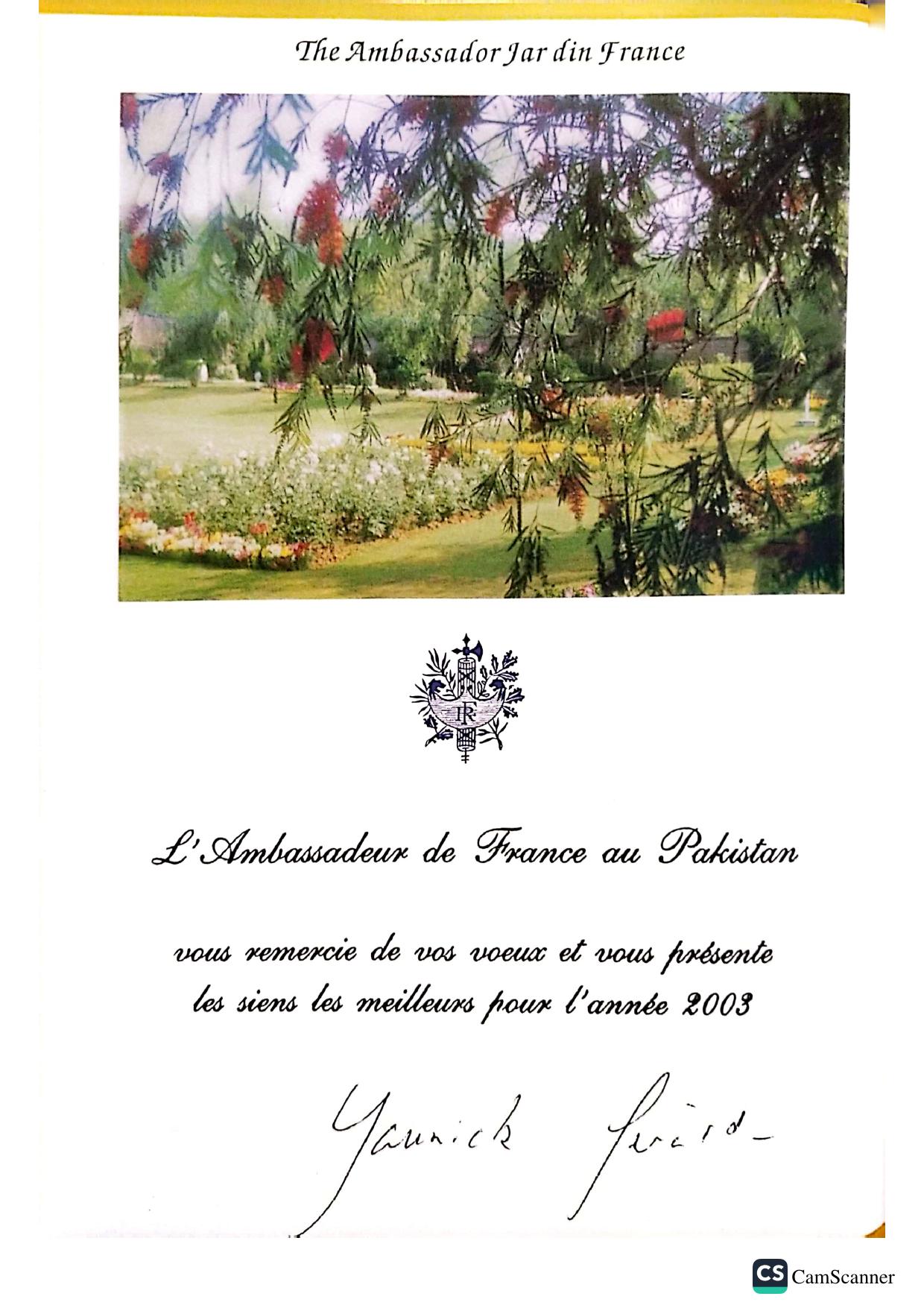 Embassy of France — New Year reply from the Ambassador of France to Pakistan