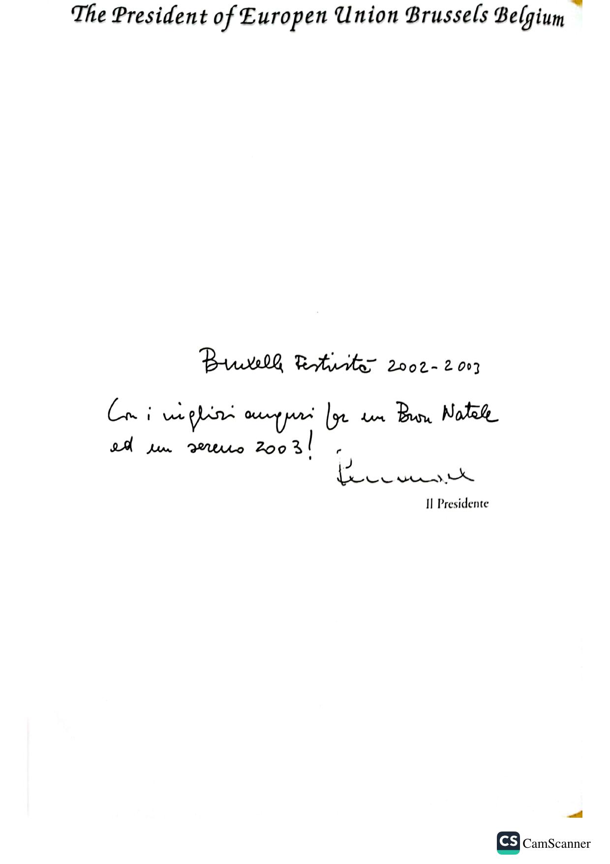 European Union — Season's card from the Office of the President of the European Union, Brussels